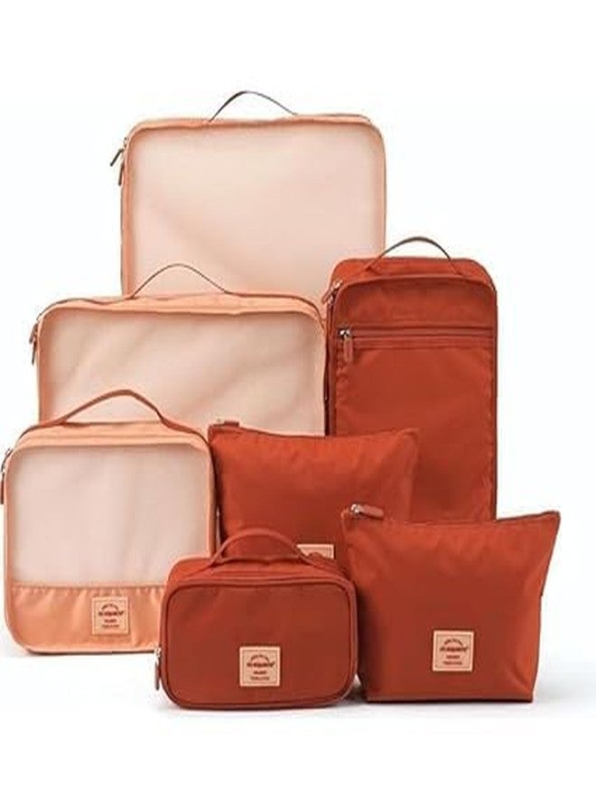 TAGUDA 7pcs Set Travel Organizer Pouches/Packing Cubes/Space Saver Bags for Clothes/Toiletry Kit/Underwear/Makeup Kit/Travelling Pouch (RED) - Image 1